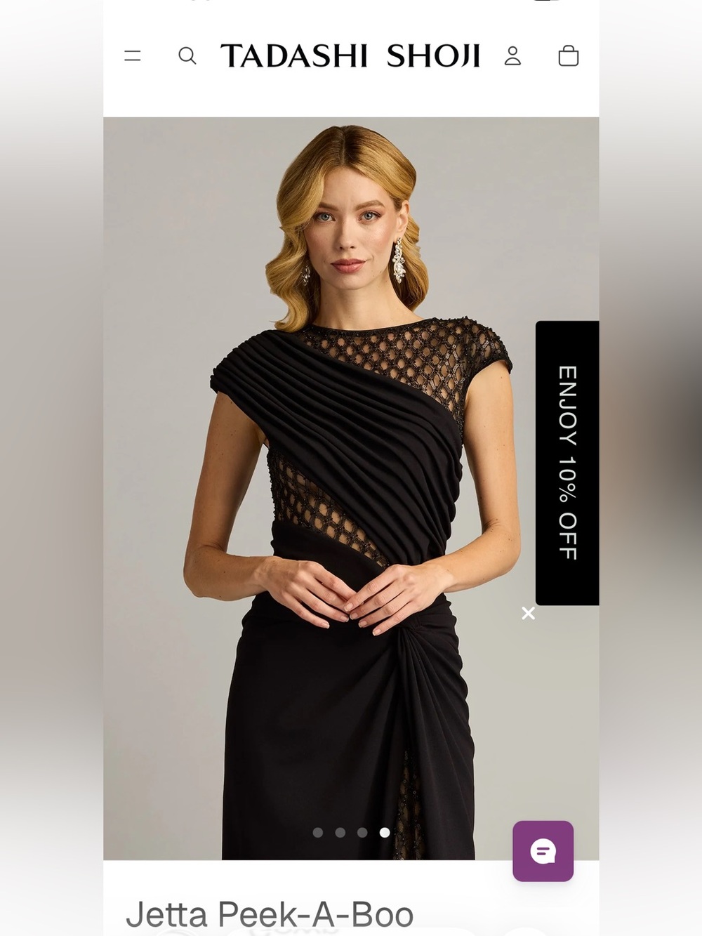 Tadashi Shoji Black One-Shoulder Evening Gown